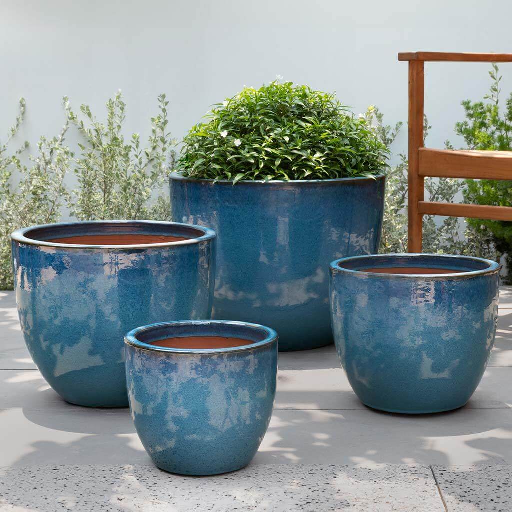 blue glazed plant pots Cora Planter in Mediterranean Blue – Chelsea Garden Center