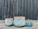English Tumbled Pots in Aegean Blue